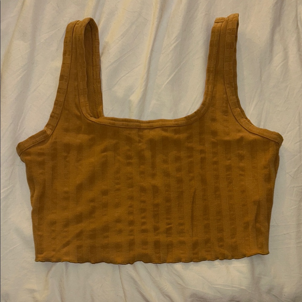 Aerie Offline Square Neck Ribbed Crop Tank Top - Mustard
